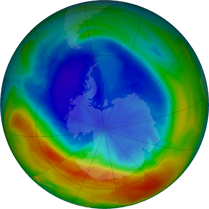 Antarctic ozone map for 01 September 2019